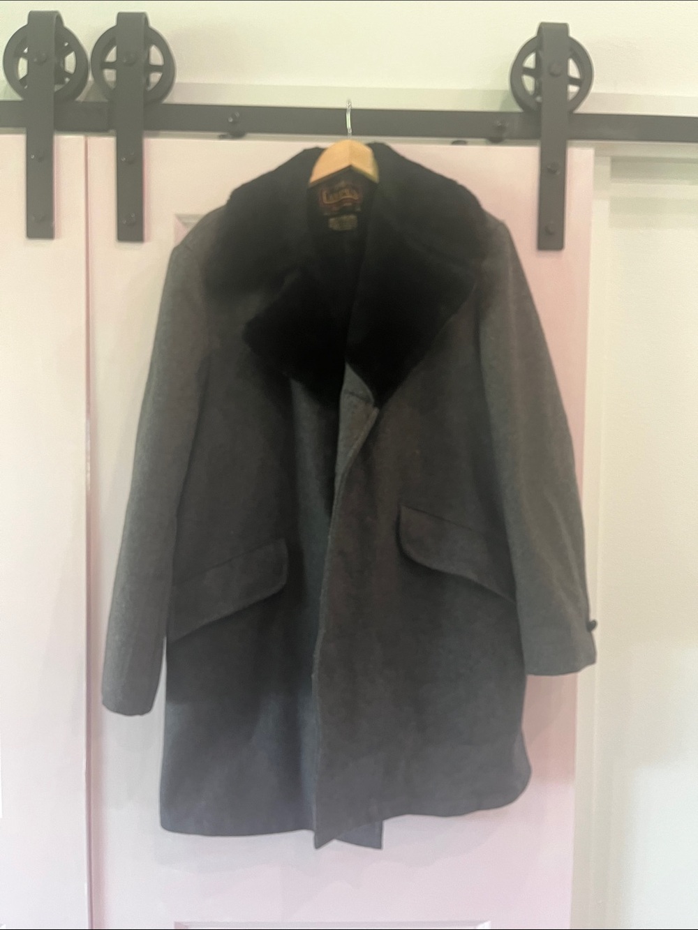 Men's Military-Style Field Coat in Charcoal Gray with Black Collar